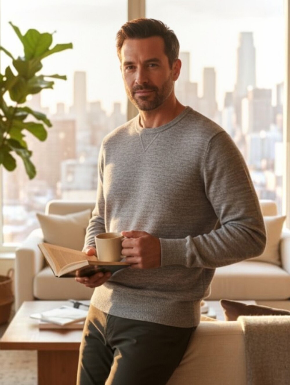 J.CREW Men's Grey Cotton Pullover Sweater